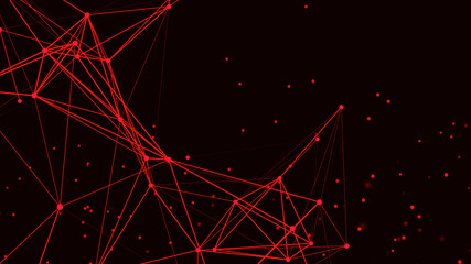 Wall Mural - connection of dots and lines structure on dark background. red abstract polygonal space. 3d widescre