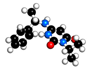 Sticker - Mavacamten drug molecule. 3D rendering.