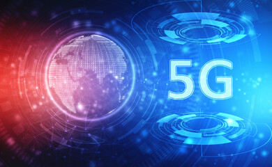 Canvas Print - 5G internet Network concept background, 5th generation of internet, 5G network wireless with High speed connection