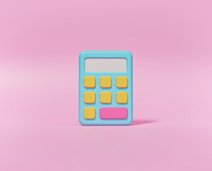 minimal calculator, math device isolated on pastel pink background. 3d rendering