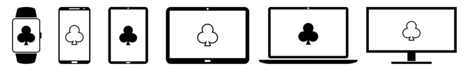 Wall Mural - display cross, gambling, casino, playing, card icon devices set | web screen device online | laptop 