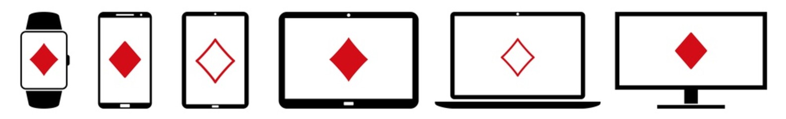 Wall Mural - display diamond, gambling, casino, playing, card icon devices set | web screen device online | lapto