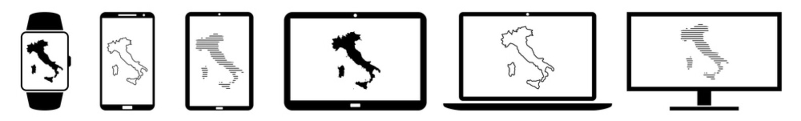 Wall Mural - display italy, map, border, country, line icon devices set | web screen device online | laptop vecto