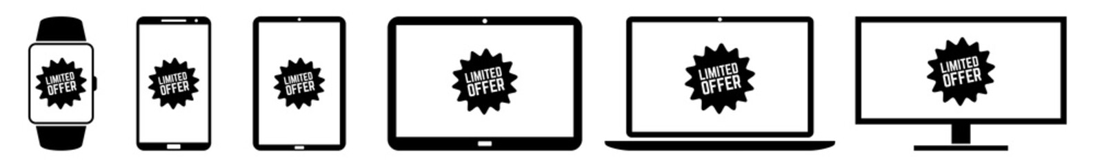 Wall Mural - display limited offer label, badge, price, tag, sticker, logo icon devices set | web screen device o