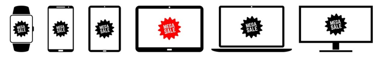 Wall Mural - display mega, sale, label, badge, price, tag, sticker, logo icon devices set | web screen device onl