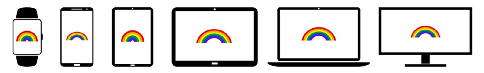 Wall Mural - display rainbow, weather icon devices set | web screen device online | laptop vector illustration | 