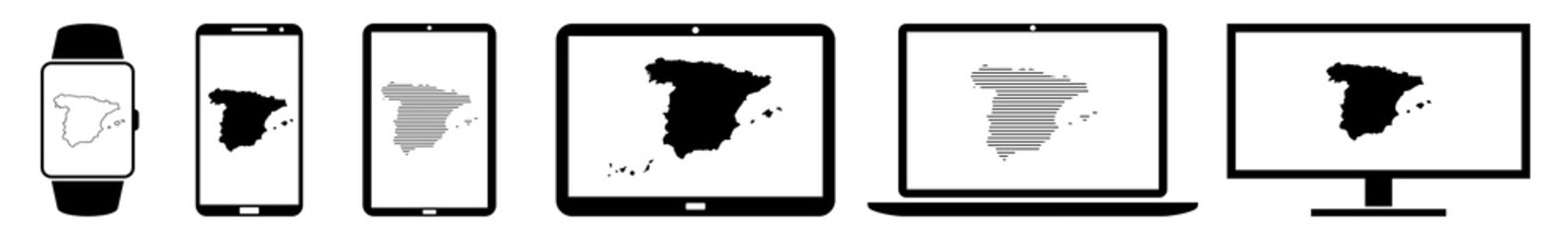 Wall Mural - display spain, map, border, country, geography icon devices set | web screen device online | laptop 