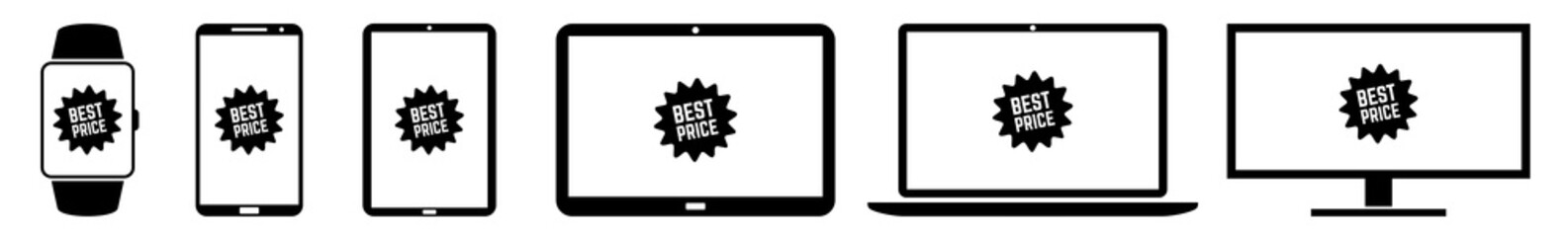 Wall Mural - display best price label badge price tag sticker icon devices set | web screen device online | lapto