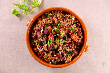 Poster - chili con carne- minced beef,  bean and tomato sauce