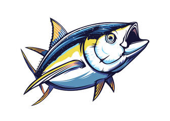 Tuna big fishing on white logo illustration. Vector illustration can be used for creating logo and emblem for fishing clubs, prints, web and other crafts.