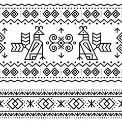 Wall Mural - Retro floral vector seamless pattern perfect for textile or fabric print, black and white decor inspired by folk art from Nowy Sacz, Poland 
