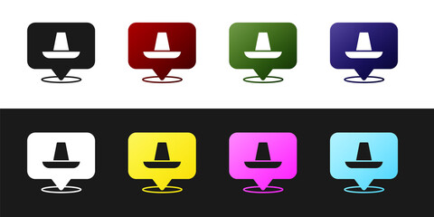 Poster - Set Traditional mexican sombrero hat icon isolated on black and white background. Vector