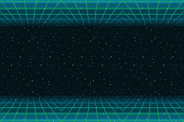 Pixel art of 80s Retro sci-Fi background. Pixel art background. 8bit Vector illustration
