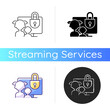 Parental control icon. Purchase restrictions for children. Kids profiles. Prevention from watching age-inappropriate content. Linear black and RGB color styles. Isolated vector illustrations