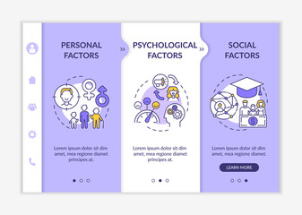 Purchase selection factors onboarding vector template. Responsive mobile website with icons. Web page walkthrough 3 step screens. Personal, psychological aspect color concept with linear illustrations