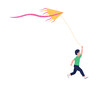 Little boy with flying kite flat color vector faceless character. Stress-reducing hobby. Making kite fly higher. Fun outdoor activity isolated cartoon illustration for web graphic design and animation