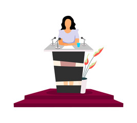 Sticker - Successful female politician flat color vector faceless character. Woman presidential candidate. Giving speech to live audience isolated cartoon illustration for web graphic design and animation