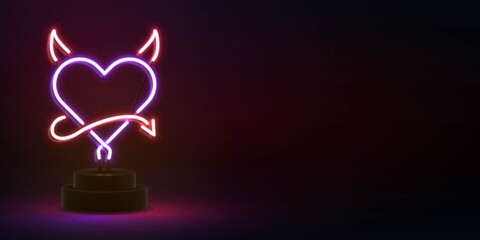 Wall Mural - vector realistic isolated neon sign of devil heart with copy space for decoration and covering.