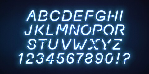 Sticker - Vector realistic isolated Neon Slanted Font for template decoration and invitation covering on the blue background.