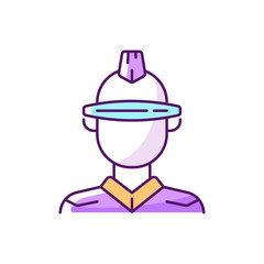 Sticker - Futuristic glasses RGB color icon. Cyberpunk person with mohawk, sci fi man from future. High tech goggles, futuristic facial body augmentation. Dystopian future. Isolated vector illustration