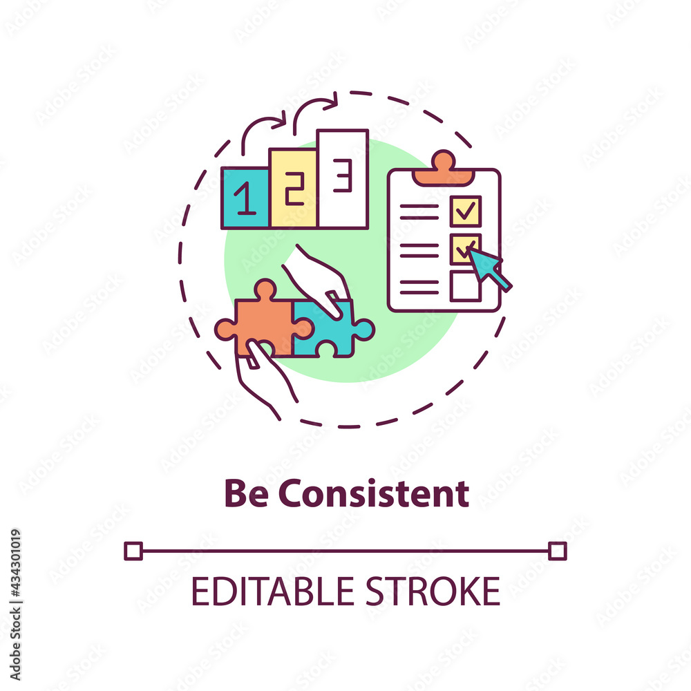 Be Consistent Visual Be consistent concept icon. Social media marketing strategy. Online ...