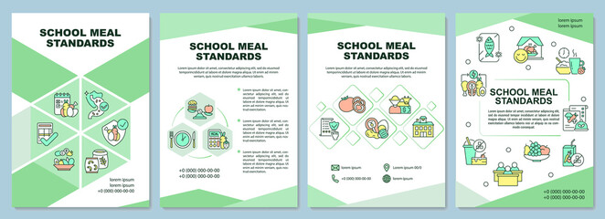 School meal standards brochure template. Food for students. Flyer, booklet, leaflet print, cover design with linear icons. Vector layouts for presentation, annual reports, advertisement pages