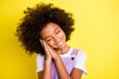 © deagreez - Portrait of pretty dreamy cheerful wavy-haired girl enjoying sleeping calm isolated over bright yellow color background