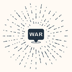 Sticker - Grey The word war icon isolated on beige background. International military conflict. Army. Armament. Nuclear weapon. Template for text. Abstract circle random dots. Vector