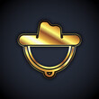 © vector_v - Gold Western cowboy hat icon isolated on black background. Vector