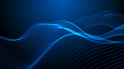 Abstract digital background. Futuristic wave of dots and weave lines. Digital technology. 3d rendering.
