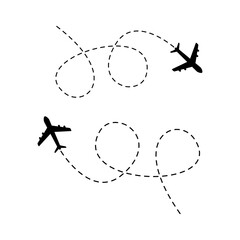 Wall Mural - airplane line path icon set. vector illustration of air plane flight route with line trace. travel c