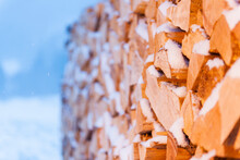 Firewood With Snow Side View Environment