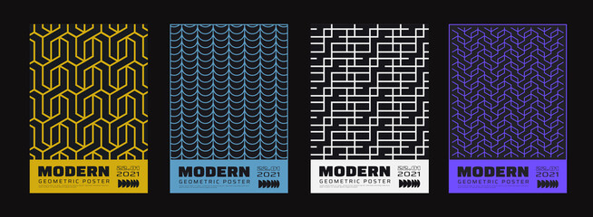 Aufkleber - Set of minimalist abstract posters. Meta modern covers. Swiss design pattern. Futuristic geometric composition. Bauhaus artwork.