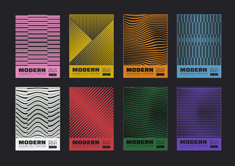 Poster - Set of minimalist abstract posters. Meta modern covers. Swiss design pattern. Futuristic geometric composition. Bauhaus artwork.
