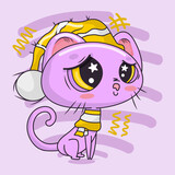 Fototapeta Dinusie - Cute sad kitten with pajamas