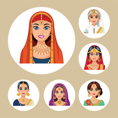 Canvas Print - six arabic brides characters