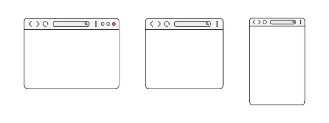 Conjunto de plantillas de la ventana del navegador o página web, diseño de computadora, tableta, o celular. Concepto de inicio del navegador. Ilustración vectorial