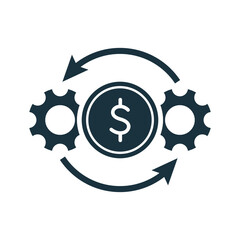 Cost Effective Icon. Cogwheels, Gears and Dollar Symbol. Efficiency and Optimization Icon. Operation and Production of Making Money concept. Vector Illustration