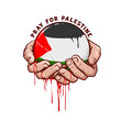 hand holding ball flag of palestine