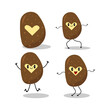 set of cartoon characters potatoes with cut out pattern in the shape of a heart and active moving on a white background