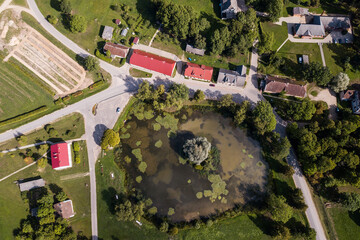 Poster - Aerial view of Kabile village in sunny summer day, Latvia.