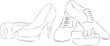Hand drawn pencil illustration of women's and men's wedding shoes