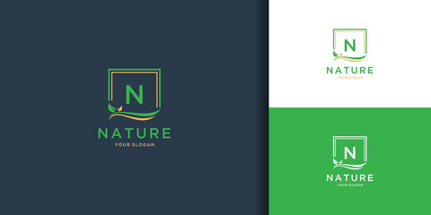 Wall Mural - Letter n square leaf logo. nature tree leaf logo