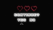 A Videogame Ending Screen Text On A Tv: Continue And The Options Yes Or No. Choosing To Keep On Playing.
Fat Pc Rainbow Retro Style, Full Of Digital Glitch Noise Errors.Game Background With Animation 