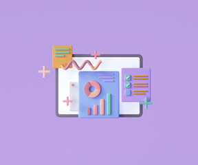Wall Mural - online marketing, financial report chart, data analysis, and web development concept. 3d render illu