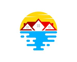 Sticker - Real estate with beach wave and sunset behind