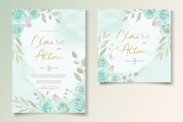 Sticker - Elegant wedding invitation template with turquoise color floral ornament