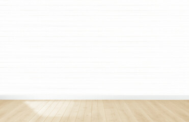 Wall Mural - White wallpaper in an empty room with wooden floor