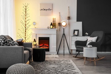 Interior of modern living room with fireplace