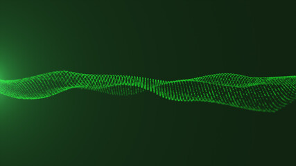 Canvas Print - Green spinning wave particles technology concept with camera moving 